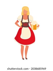 Beer Girl Wearing Dirndl Semi Flat Color Vector Character. Posing Figure. Full Body Person On White. Oktoberfest Waitress Isolated Modern Cartoon Style Illustration For Graphic Design And Animation