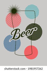 Beer glass abstract geometric pattern calligraphic vintage style poster design. Vector illustration.