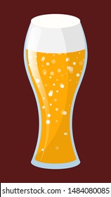 Beer in glass, alcohol beverage of bachelor party. Yellow drink with bubbles and foam, ale in goblet, element of celebration stag-party, tipple sign. Vector illustration in flat cartoon style