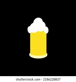 Beer glass. Alcohol. Beer glass with foam for design vector illustration in flat style isolated on black background.