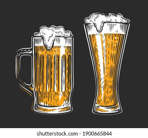 Beer glass. Alcoholic drink with foam vector