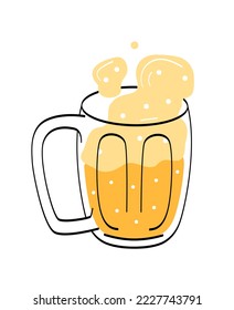 Beer in glass. Alcoholic drink with foam. Symbol of holidays and recreation. Advertising poster or banner for website. Sticker for social networks and messengers. Cartoon flat vector illustration