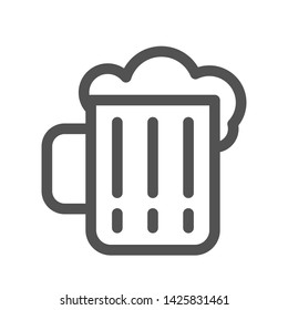 Beer glass beverage thin line simple style icon. Beer grey color sign. Vector Illustration