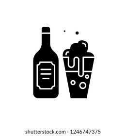 Beer and beer glass black icon, vector sign on isolated background. Beer and beer glass concept symbol, illustration 