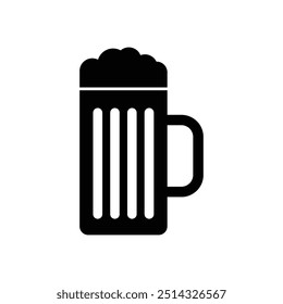 Beer glass black and white flat vector icon design. Beer mug symbol and glyph art