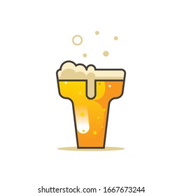 Beer glass with blond beer, foam and bubbles vector illustration. isolated on white background. 