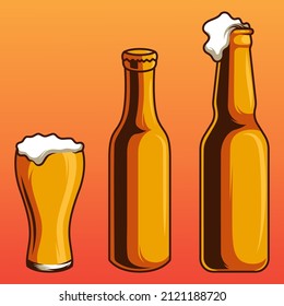 Beer glass and beer bootle vector illustration 