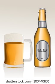 Beer glass and bottle