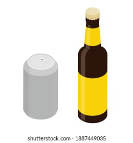 Bier-Glasflasche und kann einzeln auf weißem Hintergrund verwendet werden. Vektorgrafik. Isometrische Sicht