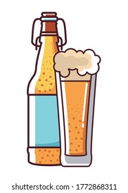 Beer glass and bottle design, Pub alcohol bar brewery drink ale and lager theme Vector illustration