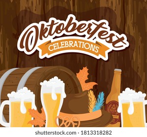 beer glass bottle hat and barrel design, Oktoberfest germany festival and celebration theme Vector illustration