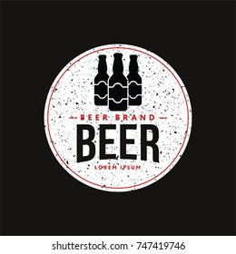 Beer with Glass Bottle Logotype Vintage Style. Flat Isolated Vector Graphic 