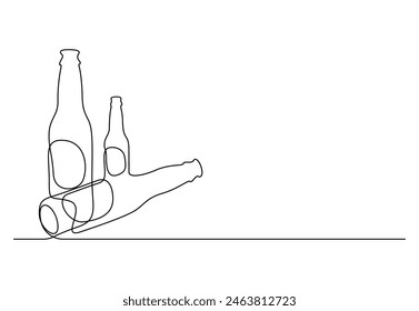 Beer glass and bottle one continuous line drawing vector illustration 
