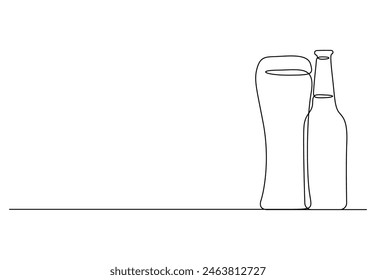 Bierglas und Flasche eine durchgehende Strichzeichnung Vektorillustration 