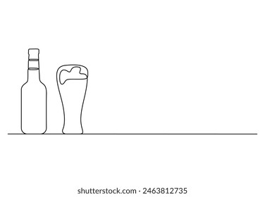 Vaso de cerveza y botella de una línea continua de dibujo Ilustración vectorial 