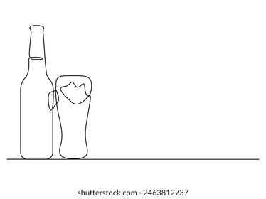 Vaso de cerveza y botella de una línea continua de dibujo Ilustración vectorial 