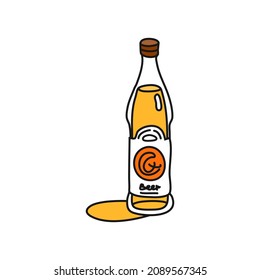 Beer glass bottle outline icon on white background. Colored cartoon sketch graphic design. Doodle style. Hand drawn image. Party drinks concept. Freehand drawing style. Vector.
