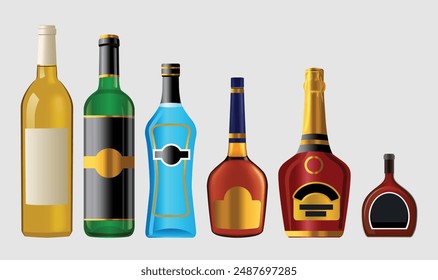 Beer Glass Bottle, realistic illustration of beer bottles on a light background.
