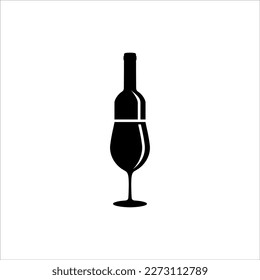 beer glass and bottle silhouette icon illustration logo design