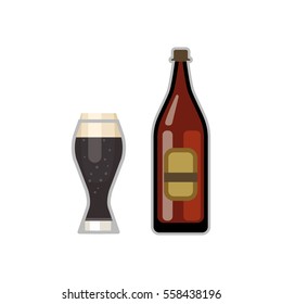 Beer glass and bottle vector.