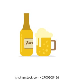 Beer glass and beer bottle , vector icon