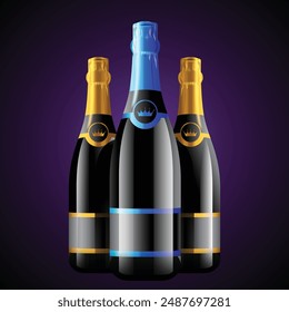Beer Glass Bottle, Vector realistic illustration of beer bottles on a dark background.