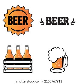 Beer glass and bottles. Craft beer calligraphy design and minimal flat vector illustration of different types of beers. Oktoberfest equipment. restaurants illustration.