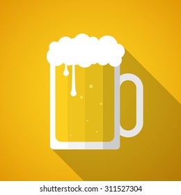 Beer glass with bubbles and long shadow.