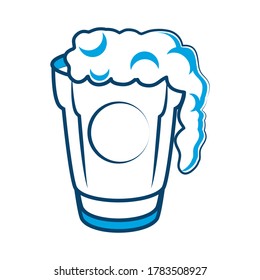 Beer glass with bubbles and spume spilling isolated icon
