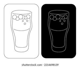Vidrio de cerveza con burbujas en líneas delgadas. Dibujo gráfico de dibujos animados. Estilo Doodle. Imagen dibujada a mano blanca negra. El concepto de las bebidas para fiestas es el restaurante, la cafetería y la fiesta. Dibujo a mano libre. Dos clases. Vector.