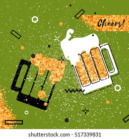 Beer glass. Clinking mug silhouette. Cheerful holiday. Alcoholic beverages.