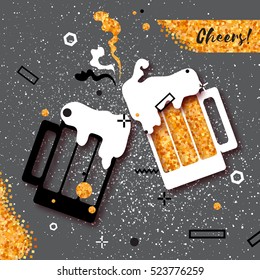 Beer glass. Clinking mug silhouette. Cheerful holiday. Alcoholic beverages.