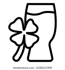 Vidrio de cerveza e icono de la línea de trébol. Pub Beber mug con un pictograma de estilo de contorno de Clover sobre fondo blanco. Celebración del Día del Patricio por concepto móvil y diseño web. Gráficos vectoriales