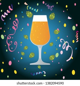 Beer glass with confetti, Oktoberfest celebration concept