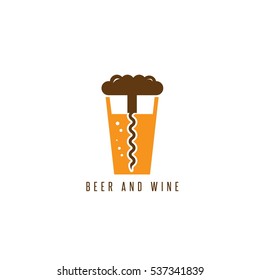 beer glass and corkscrew vector design template