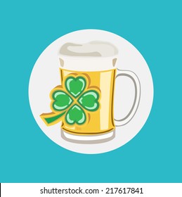 beer glass cup with four leaf clover flat vector 