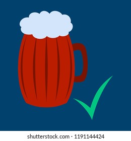 Beer in glass cup, refreshing drink with white foam in flat illustration, splashing beer