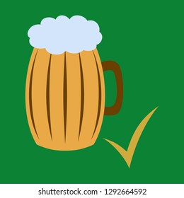 Beer in glass cup, refreshing drink with white foam in flat illustration, splashing beer