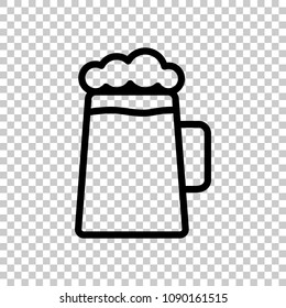 Beer glass cup. Simple linear icon with thin outline. On transparent background.