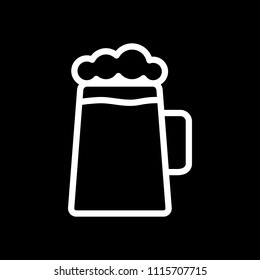 Beer glass cup. Simple linear icon with thin outline. White icon on black background. Inversion