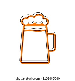 Beer glass cup. Simple linear icon with thin outline. Isolated icon consisting of black thin contour and orange moved filling on different layers. White background