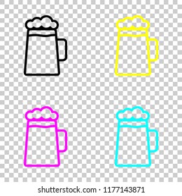 Beer glass cup. Simple linear icon with thin outline. Colored set of cmyk icons on transparent background