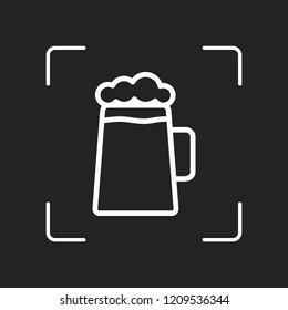 Beer glass cup. Simple linear icon with thin outline. White object in camera autofocus on dark background