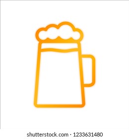 Beer glass cup. Simple linear icon with thin outline. Orange sign with low light on white background