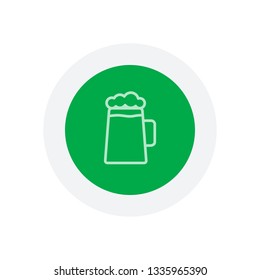 Beer glass cup. Simple linear icon with thin outline. Icon in colored circle with gray bold border. Web button, modern flat design