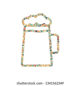 Beer glass cup. Simple linear icon with thin outline. Colored mosaic with polygons