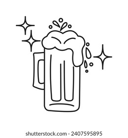 Beer glass doodle icon. Hand drawn sketch beer mug. Design element for oktoberfest, St. Patrick's Day, invitation to party or pub menu. 