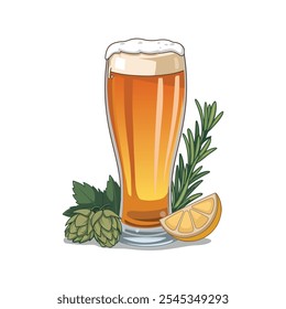 Vector de vidrio de cerveza y bebida, ilustración de Clipart de Vector de cerveza artesanal de frutas de lúpulo