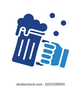 Beer Glass dual tone blue color icon, mini illustration for relaxation, party, pubs and bars UI, UX kit, app and web development, digital or print.
