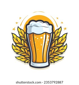 Beer glass emblem design on the background of wheat wreath.